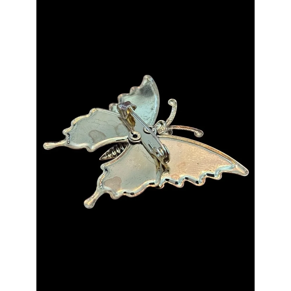 vintage Butterfly Brooch Pin Broach Enameled Sparkle Multi colored gold tone